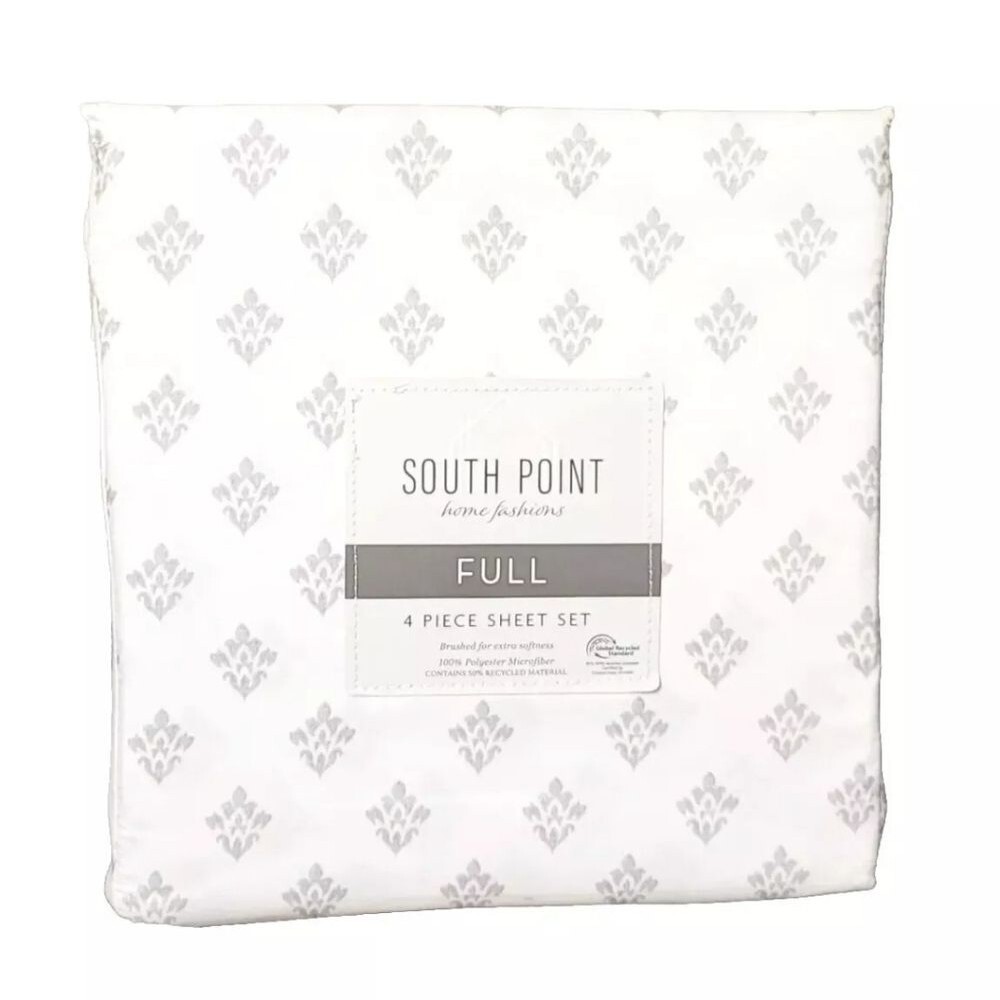 South Point Home Brushed Microfiber 4pc Soft Sheet Set in Gray Medallion, FULL - Picture 5 of 6